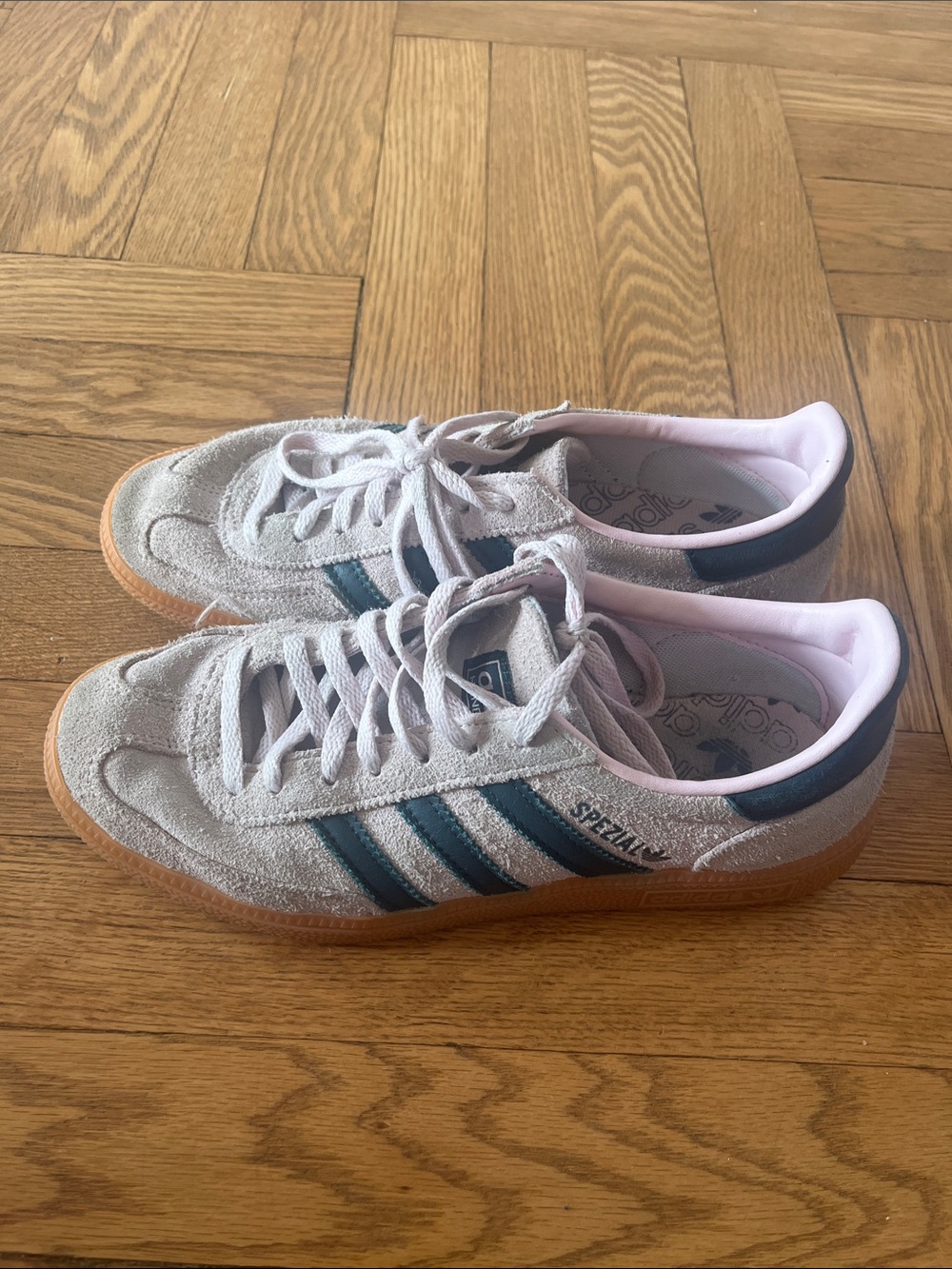 Adidas Spezial pink and dark green. Size 6.5 super cute!!